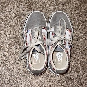 Girls Grey Suede + Floral Vans